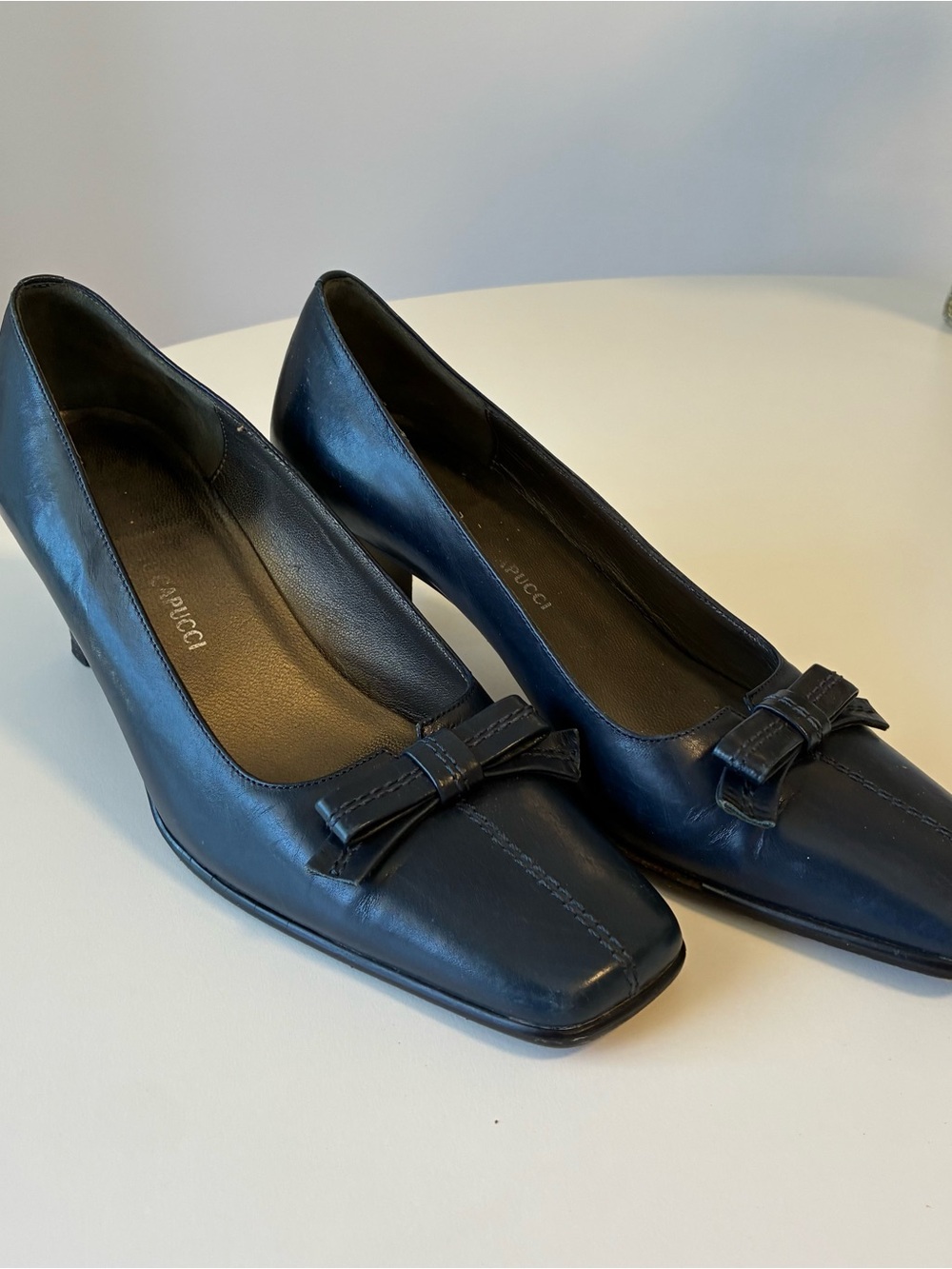 Vintage Black Leather Bow Toe Heels